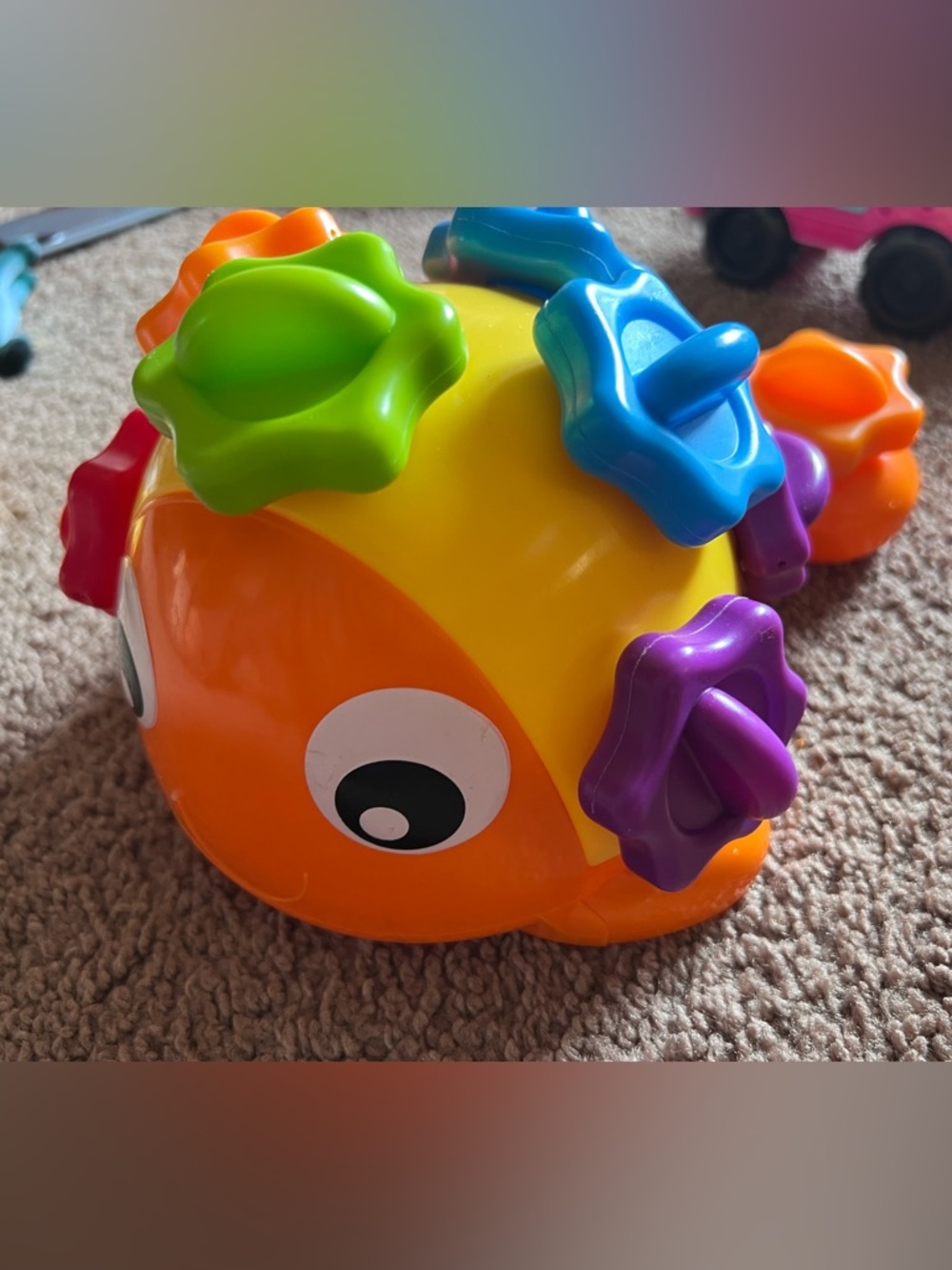 Colorful Orange & Yellow Fish Toy with Blue, Green & Purple Gears